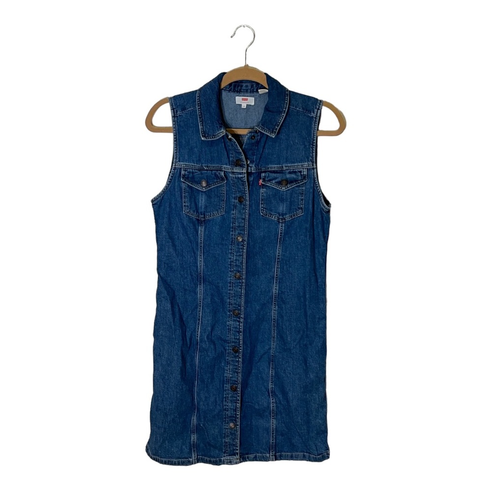 Levi’s Sleeveless Front Snap Button Mini Dress with Pockets Size Medium